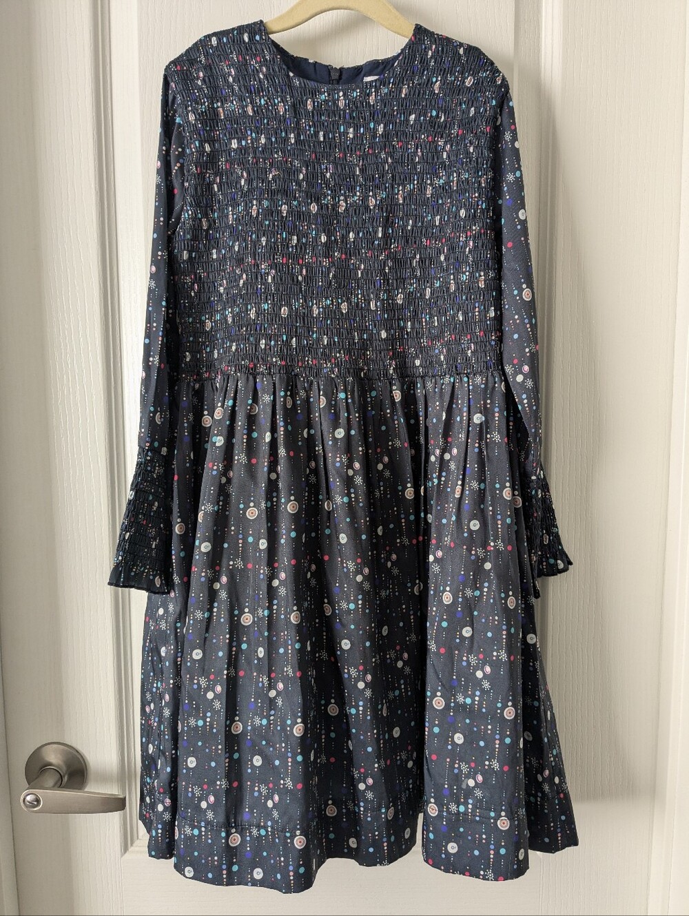 PAISLEY Girls Navy Smocked Long-Sleeve Boutique Dress